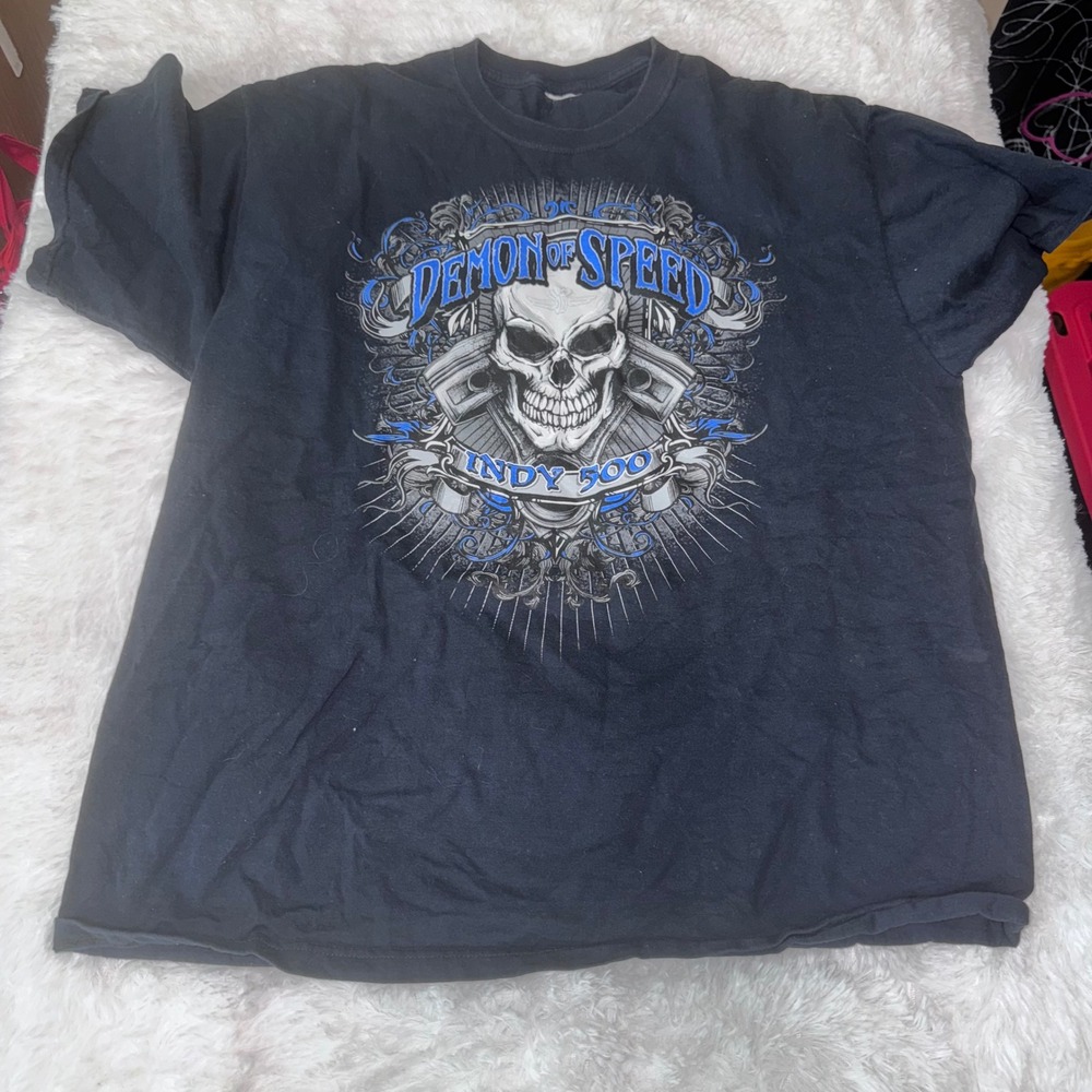 Demon of Speed Indy 500 T-Shirt Skull Graphic‎ Print